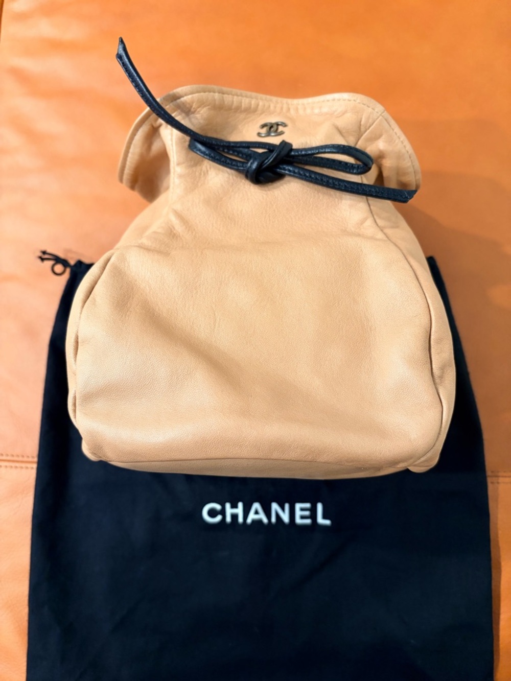 CHANEL Lambskin Leather Mini Drawstring Bag with Black Trim - Picture 2 of 9